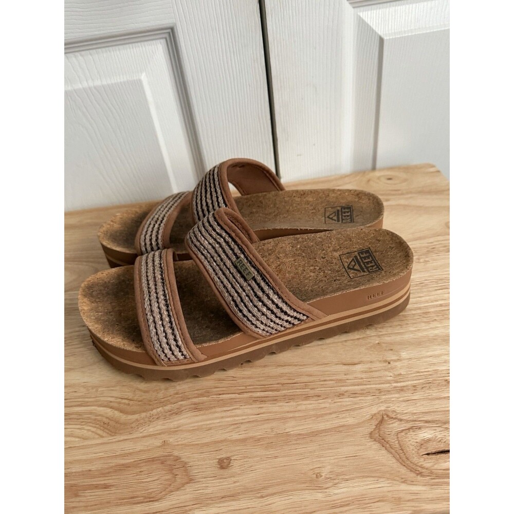 Reef Cushion Vista Hi Sandals Women's Brown Tan Raffia Platform US 8